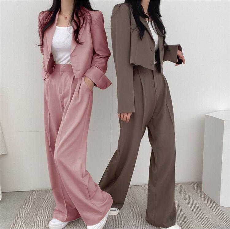 Women's Khaki Summer Suit Set: High Waist, Slimming Straight-Leg Pants, Professional Slim Fit, Versatile Temperament