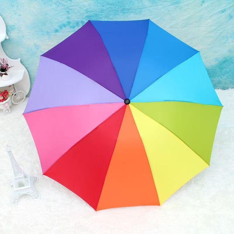 8 Rib Rainbow Umbrella Compact Folded Umbrella Pride Collapsible Kids Beach Rainbow Travel Parasol for rain sun Wedding Party