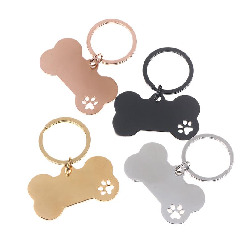 1Pc Abstract Dog Footprint Keychain Name And Text Tags Cat Dog Id Tag Name With Cute Symbols Bone Shaped Pet Nameplate