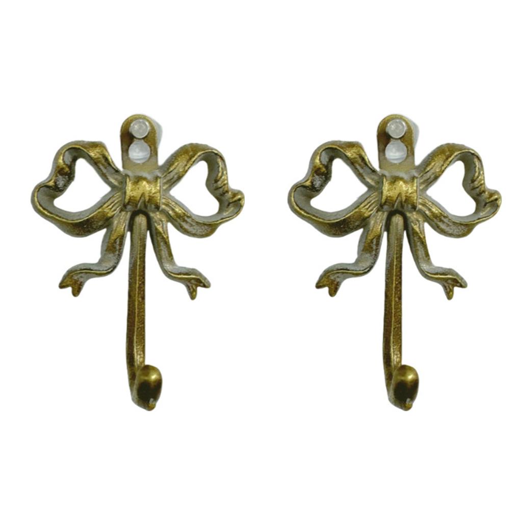 2Pcs Vintage Iron Bowknot Hook Metal Decorative Wall Hook Rustproof Bathroom Hanger for Towel Coat Key Organizer