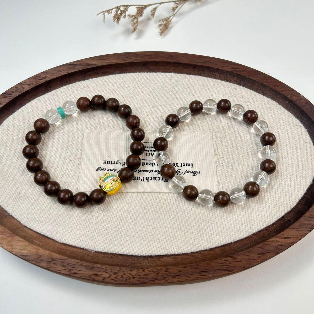 Sandalwood & Agarwood Beaded Bracelet with Pine & Crystal - Antique Chinese Medicine-inspired Soothing Playthings.