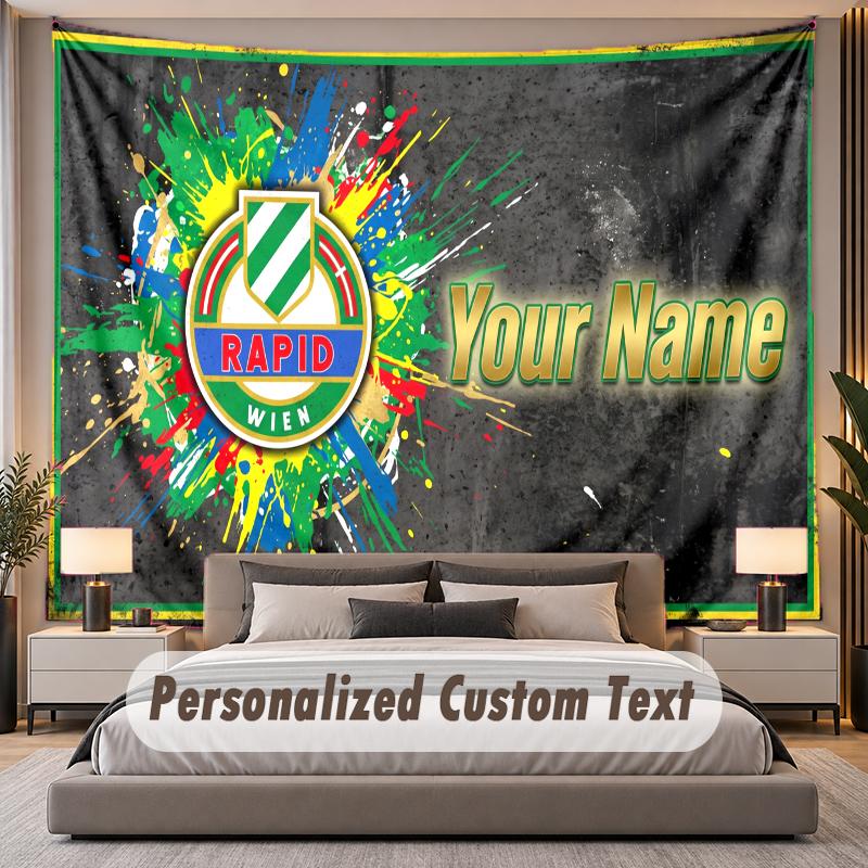 Custom Name Text Tapestry Rapid Wien FC Personalized Polyester Wall Tapestry For Bedroom And Room
