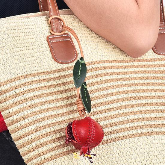 Bag Pendant Imitation Leather Hand-Stitched 3D Pomegranate Design Key Chain Wear-Resistant Bag Accessory