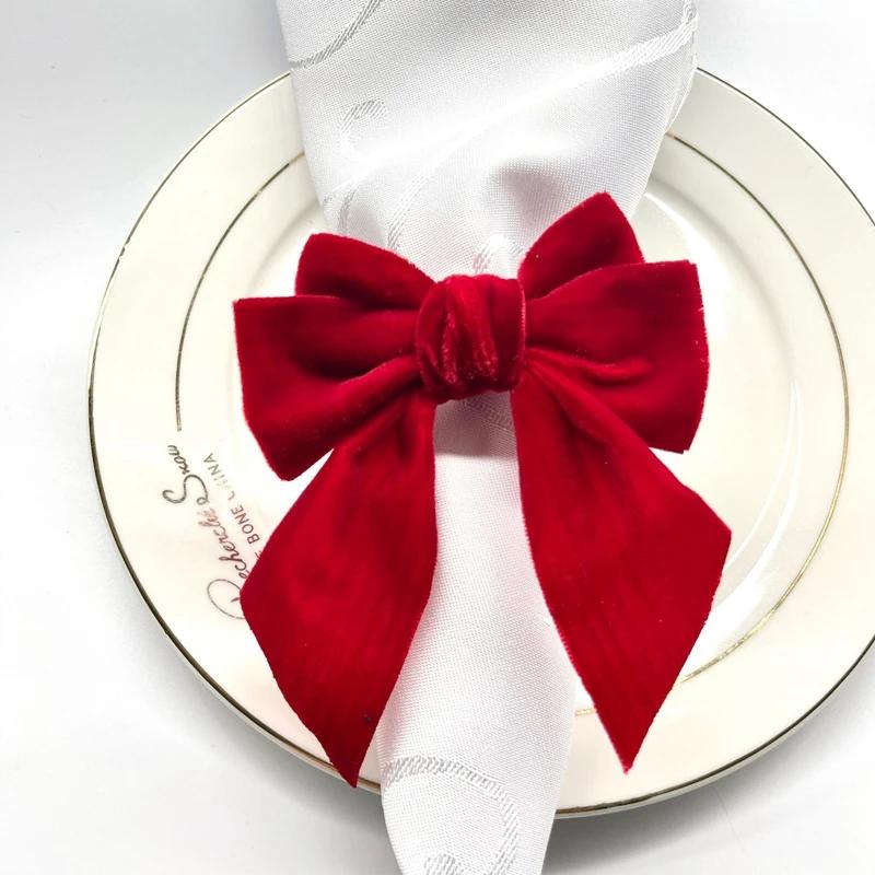 6pcs Napkin Clasp Bow Christmas Napkin Rings Chic Velvet Bowknot For Xmas Dinner Parties Wedding Holiday Home Napkin Holders