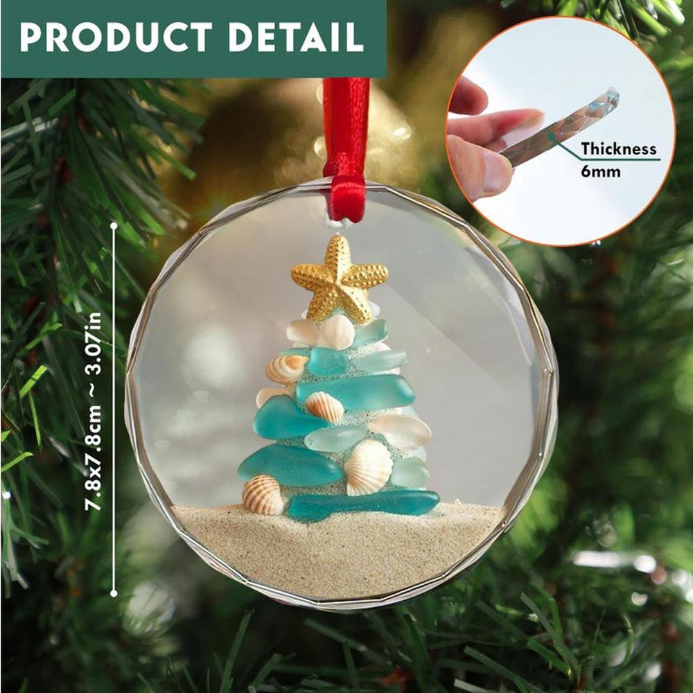 Beach Christmas Ornaments Handmade Sea Glass Pendants Decorative Keepsake Charm with Rope for Bedroom Porch Garden Window Door