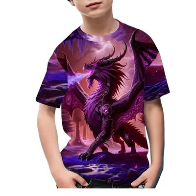 Children's Boy's Clothing Fashions Megalosaurus 3D Print Graphic T Shirts Outdoor Casual Summer Short Sleeves Children's T-Shirt