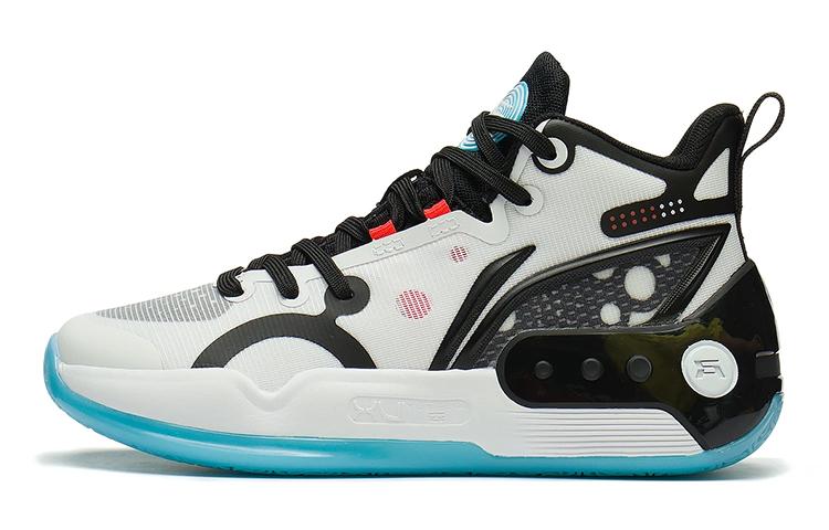 Li Ning YOUNG Cushioning Abrasion Resistant Breathable Mid top Children s Basketball Shoes White Black Blue YKBS100-1 42