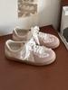 Fashion French Lace - Satin Ribbon Trainer Sneakers | Cream - Sweet Vintage Sporty Sneakers