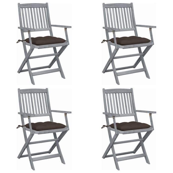 VidaXL Chaises pliables d'extérieur 4 pcs avec coussins Bois d'acacia