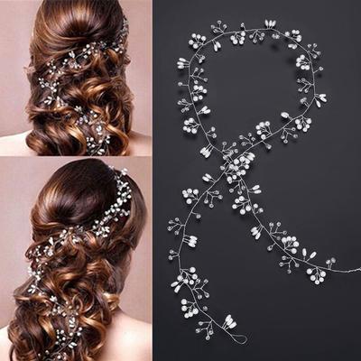 Long Chain Headpiece Romantic Wedding Hair Vine Diamante Headband Bride Accessories Pearl Crystal
