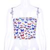 NEW Summer Women Butterfly Pattern Print Top Colorful Slash Neck Tank Strapless Crop Top Camis Summer Casual Outwear