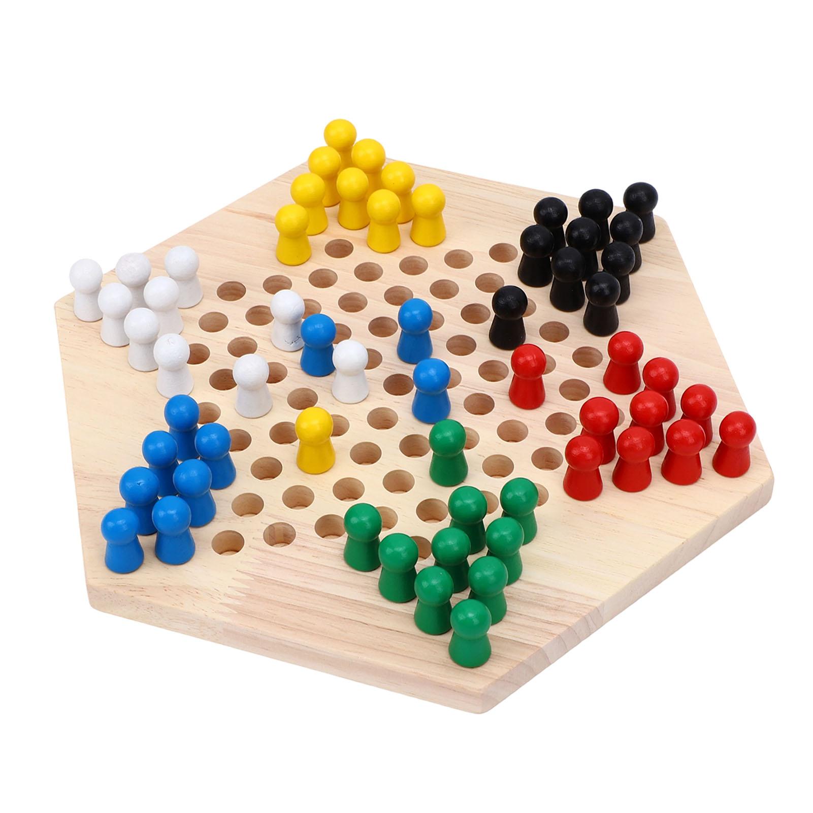 Chinese Checkers Board Game Set 6 Color Pegs Eductaional Wooden Game Board for Adults Kids Logic Training