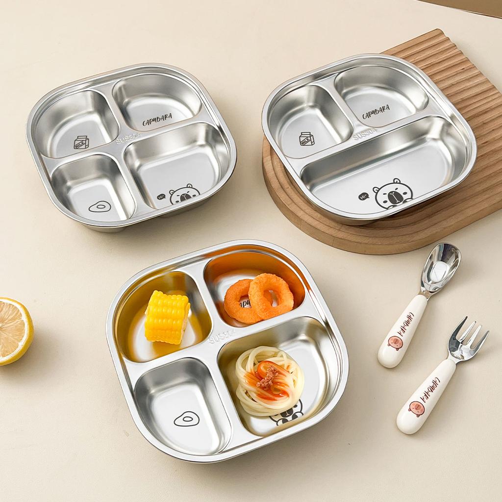 WORTHBUY Capybara 3/4 Grids Food Plate Dishes Reusable Square Divided Dinning Plates Fruit Salad Plate Tableware Dishwasher Safe