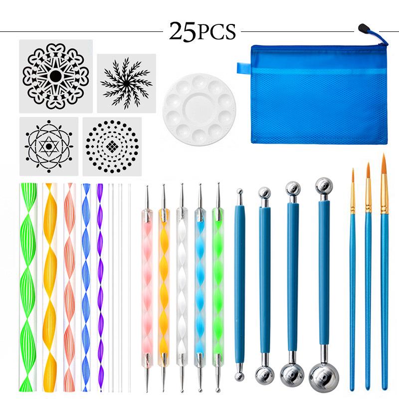 19-teiliges Mandala-Kunstwerkzeug-Set: Vorlage, Federmäppchen, Palette, Punktmalwerkzeuge und Bohrstift