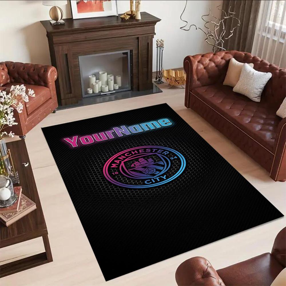 Manchester City Customizable Name Area Rug Perfect for Hallway Outdoor Living Rooms Playrooms Anti-slip Rug Decorate Offices Birthday/Christmas Gift
