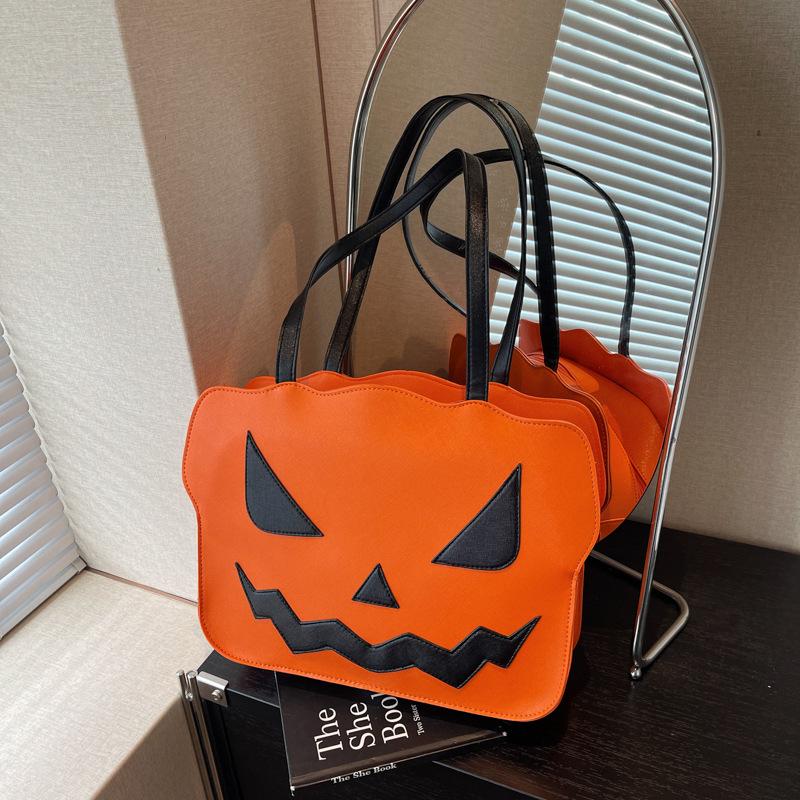 

Хэллоуин тыква женская новая модная нишевая дизайнерская универсальная наплечная сумка-тоут для поездок на работу оранжевый
