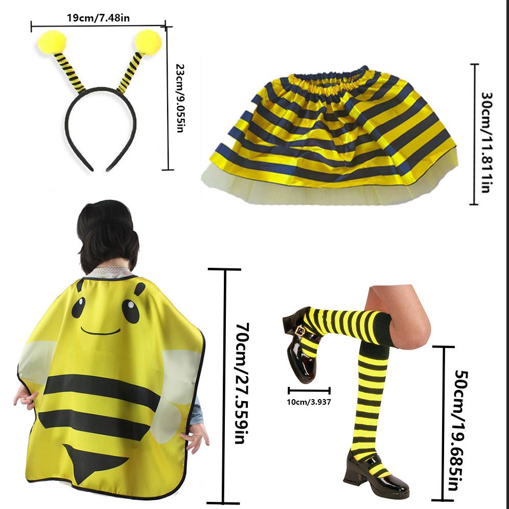 Zestaw Kostiumów Cosplay na Halloween 2026 Pszczoła ze Skrzydłami, Peleryną, Opaską na Głowę i Okularami dla Dorosłych i Dzieci