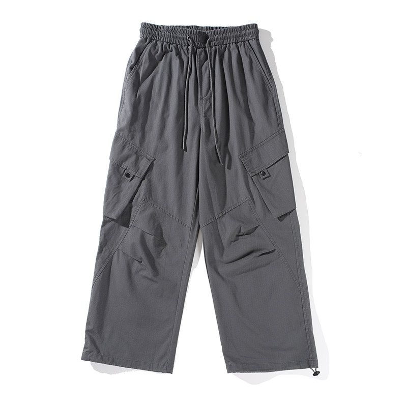 Original Foreign Trade Japanese Retro Washed Cotton Work Pants for Men, Spring and Autumn, Large Pockets, Straight Loose Wide-Leg Casual Pants