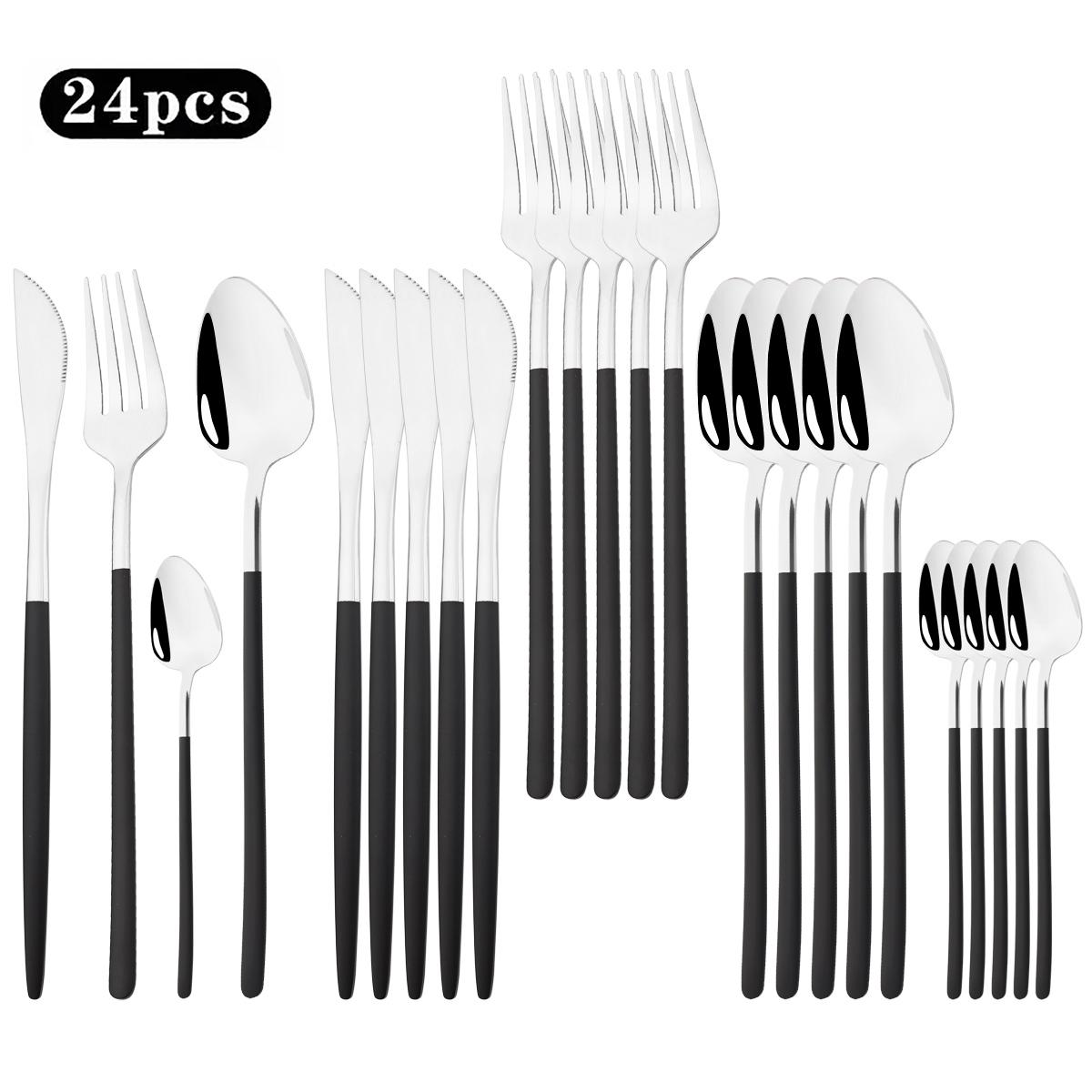 

Набор столовых приборов из белого золота, 24 предмета, нож, вилка, ложка, столовая посуда, западный, из нержавеющей стали, набор серебряных приборов, кофейные ложки, столовые приборы