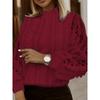 Women'S Elegant Sweater with Lace Detail - Mandarin Collar, Geometric Pattern, Fall/Winter StyleSweater Top