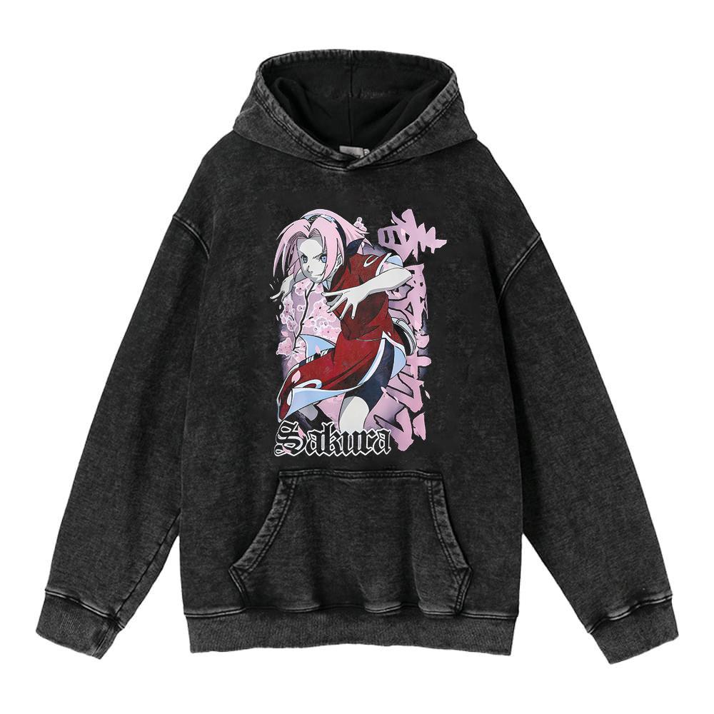 Cotone Pesante Lavato Retrò, Maglione Retrò Streetwear Anime con Cappuccio 440G