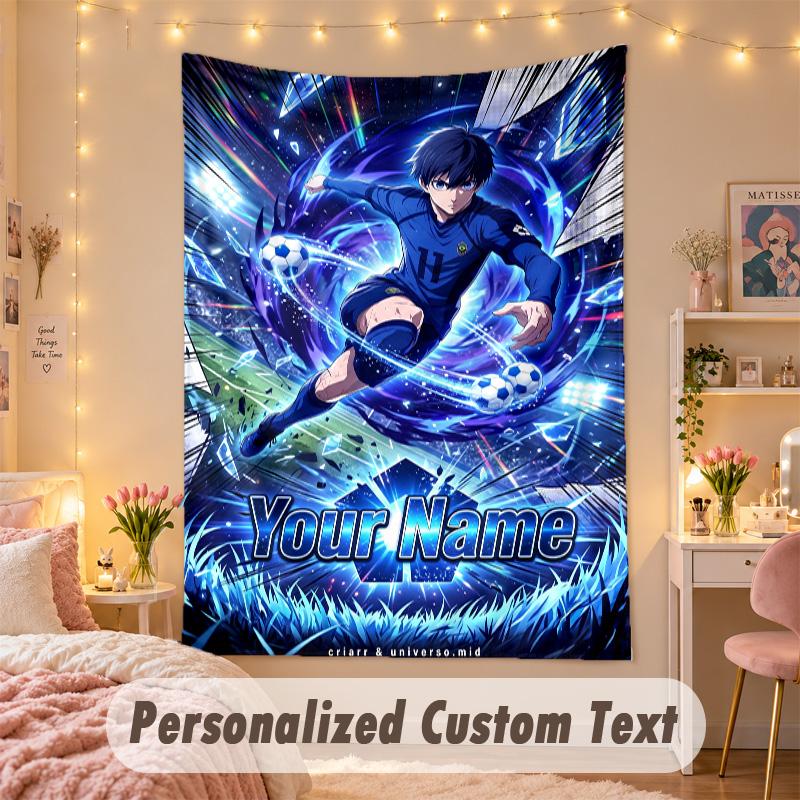 Custom Personalized Tapestry,Blue Lock Print Custom Name Text Wall Art Hanging for Bedroom
