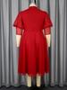 Plus Size Half High Collar A Line Midi Dress for Women with Sheer Puff Sleeve Perfect for Weddings Parties or Holiday Gatherings