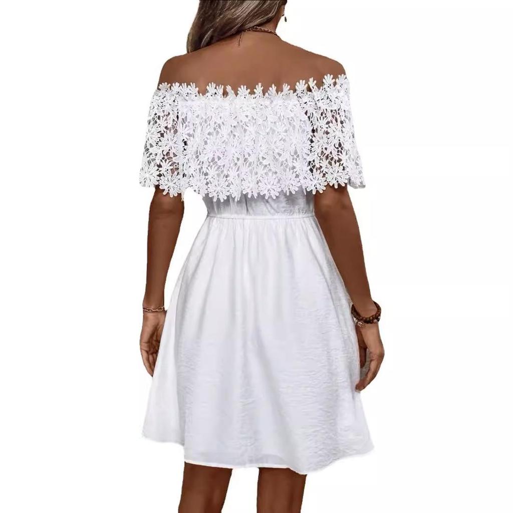 Women's Summer One-Shoulder Off-the-Shoulder Lace Patchwork Dress