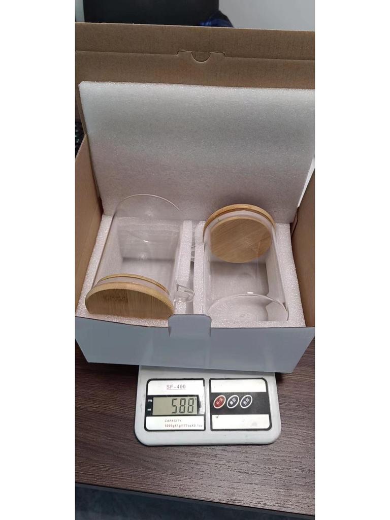 Transparent Glass Spice Jars with Wood Lids and Spoons for Coffee Beans