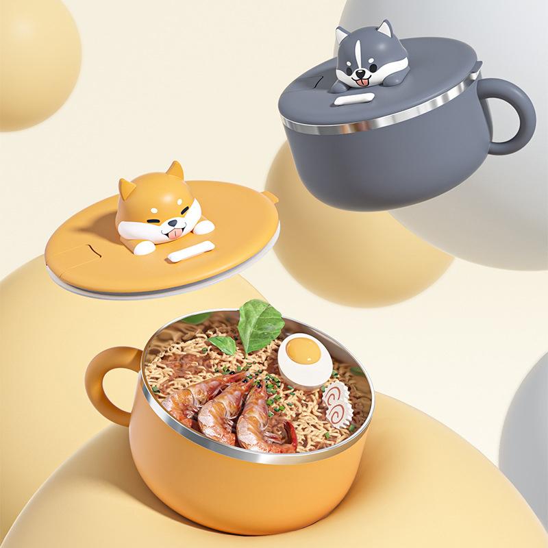 Stainless Steel Instant Noodle Bowl With Lid 1000ml Wide Mouth Food Container for Student Dormitory Fast Heating Meal