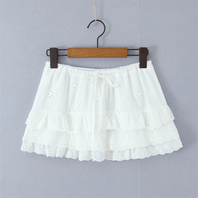 Women's Embroidered Lace Flutter Sleeve Top & Drawstring Cake Skirt Set