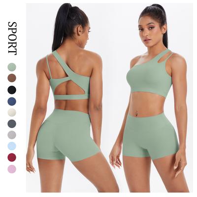 New Yungan Sports Single Shoulder Back Yoga Suit Set Tight, Hip Lifting, Quick Drying, Running And Fitness Two Piece Set For Women