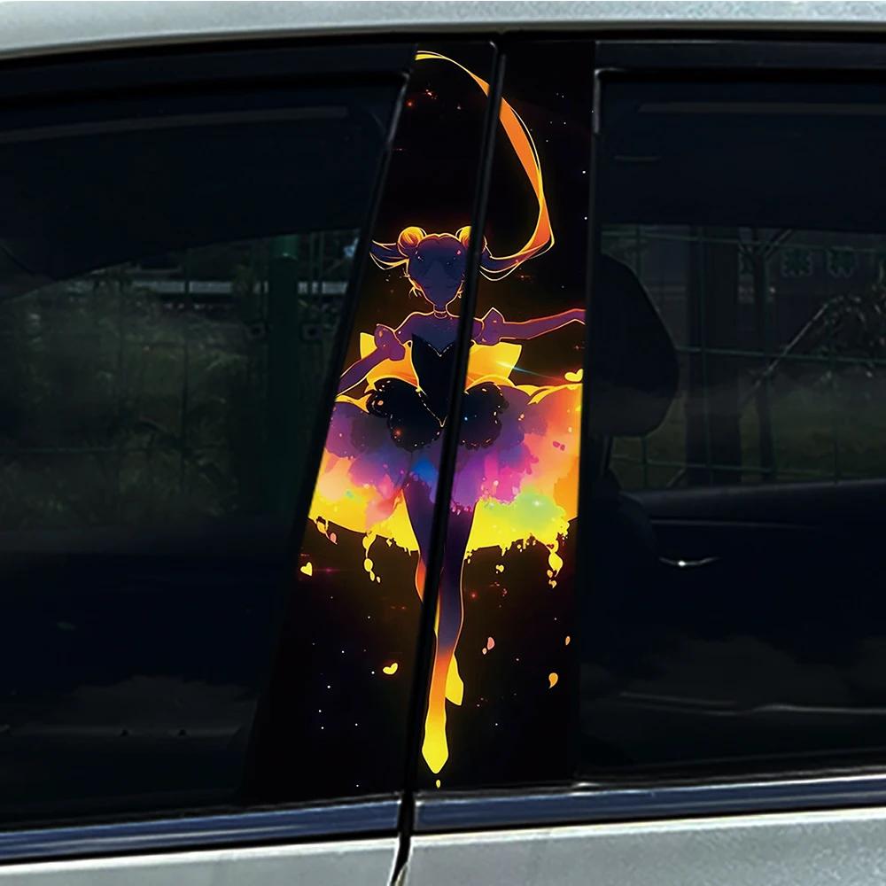 1/2pcs Anime Lovely Girl Car Stickers DIY Car B-pillar Cover Scratches Waterproof Durable Decoration Auto PET Decals