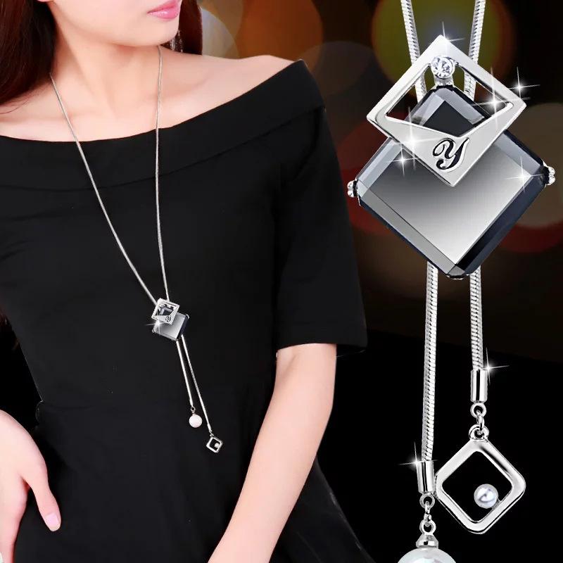 Korean Tassel Crystal Pendant Necklace - Elegant Long Sweater Chain