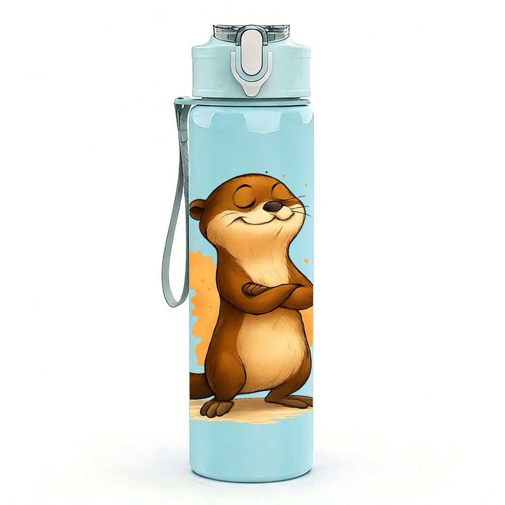 1PC Standing Brown Otter 750ml Color Plastic Sports Water Bottle Leakproof Flip Straw Lid Suitable for Sports Office Home Use