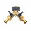 2-way Brass Tap Adapter, Double Outlet 3/4" To 1/2", Individual Valves for Garden