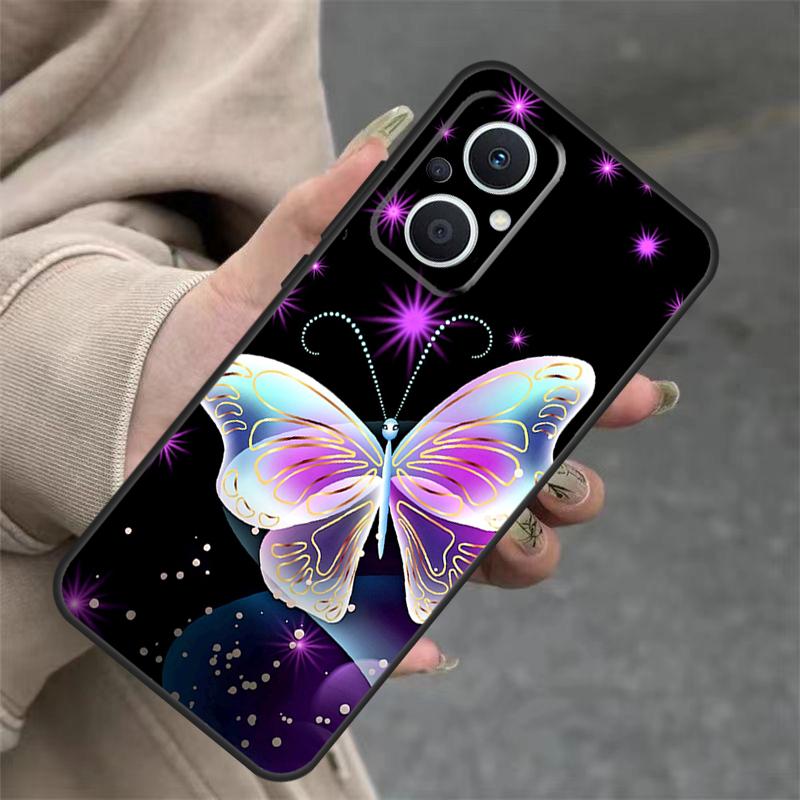 Black Beautiful Butterfly Case For OPPO Reno 14F 13F 12F 11F 10 12 13 14 Pro 7 8 Lite OPPO Find X5 X6 X8 X9 Pro Cover