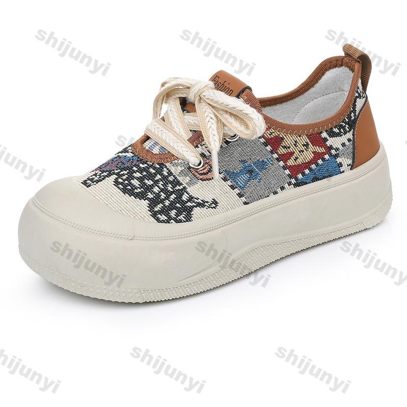 Women Sneakers 2025 Autumn New Comfortable Height Increase Lace Up Casual Shoes Round Toe Outdoor Non Slip Canvas Shoes