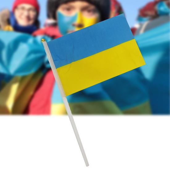 10Pcs Ukraine Flags Fade-resistant Small Polyester Vivid Color Ukraine Hand Flags for Party Decoration