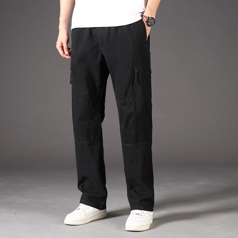 Man Casual Cargo Pants Zipper Pockets Big and Tall Sports Outdoor Outfits Khaki Grey Men's Trousers