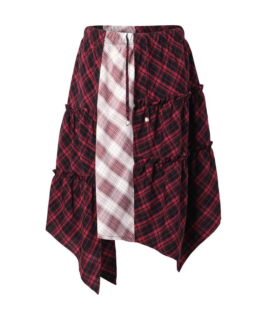 The Vinyl House Unbalance Layered Check Skirt (W) Red