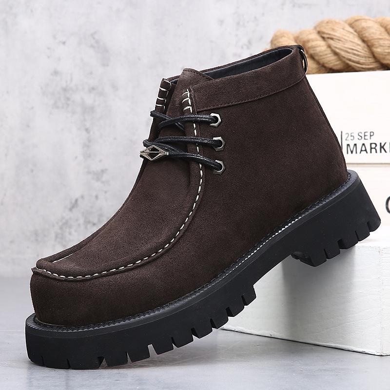 Trendy brand retro Martin boots men's leather knight boots desert Mickey big head locomotive boots thick sole heightening tooling short boots
