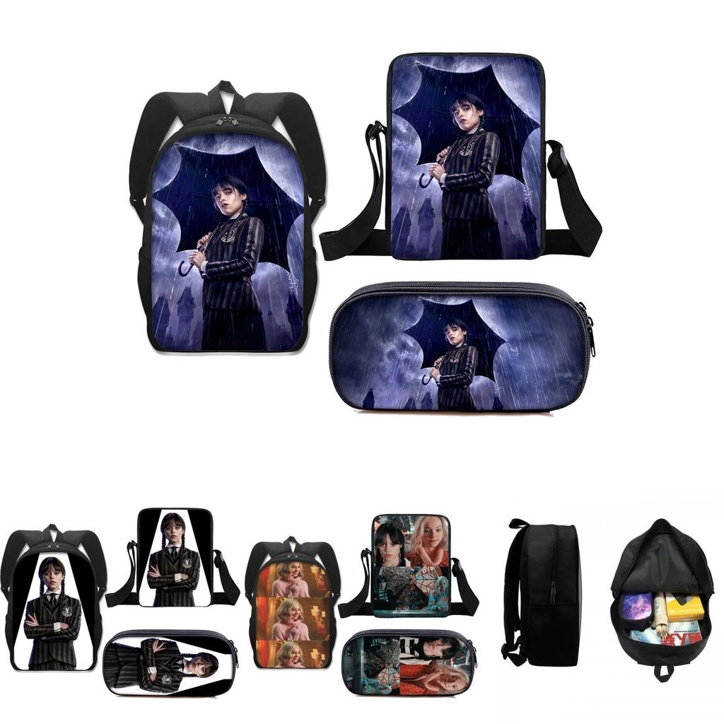 3pcs Wednesday The Adams Family Backpack+shoulder Bag+pencil Case Set Kids Gift