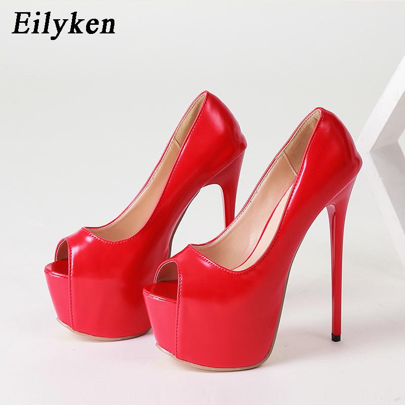 Fashion Eilyken Sexy Red Platform Pumps Women Ultra High Stiletto Heels 17CM Peep Toe Party Bride Wedding Shoes size 35-42