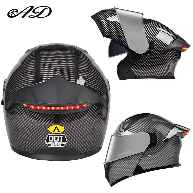 Unisex Full Face Flip-Up Motorcycle Helmet with LED Taillight, All-Season, 3C/DOT Certified