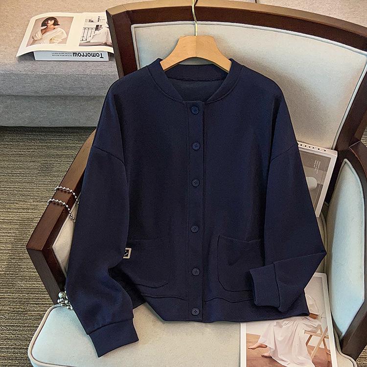 

Spring High-Quality Loose Slimming Women s Plus Size Baseball Jacket with Long Sleeves - Versatile and Simple Design 7XL (Weight 210-230 Jin) темно-синього кольору