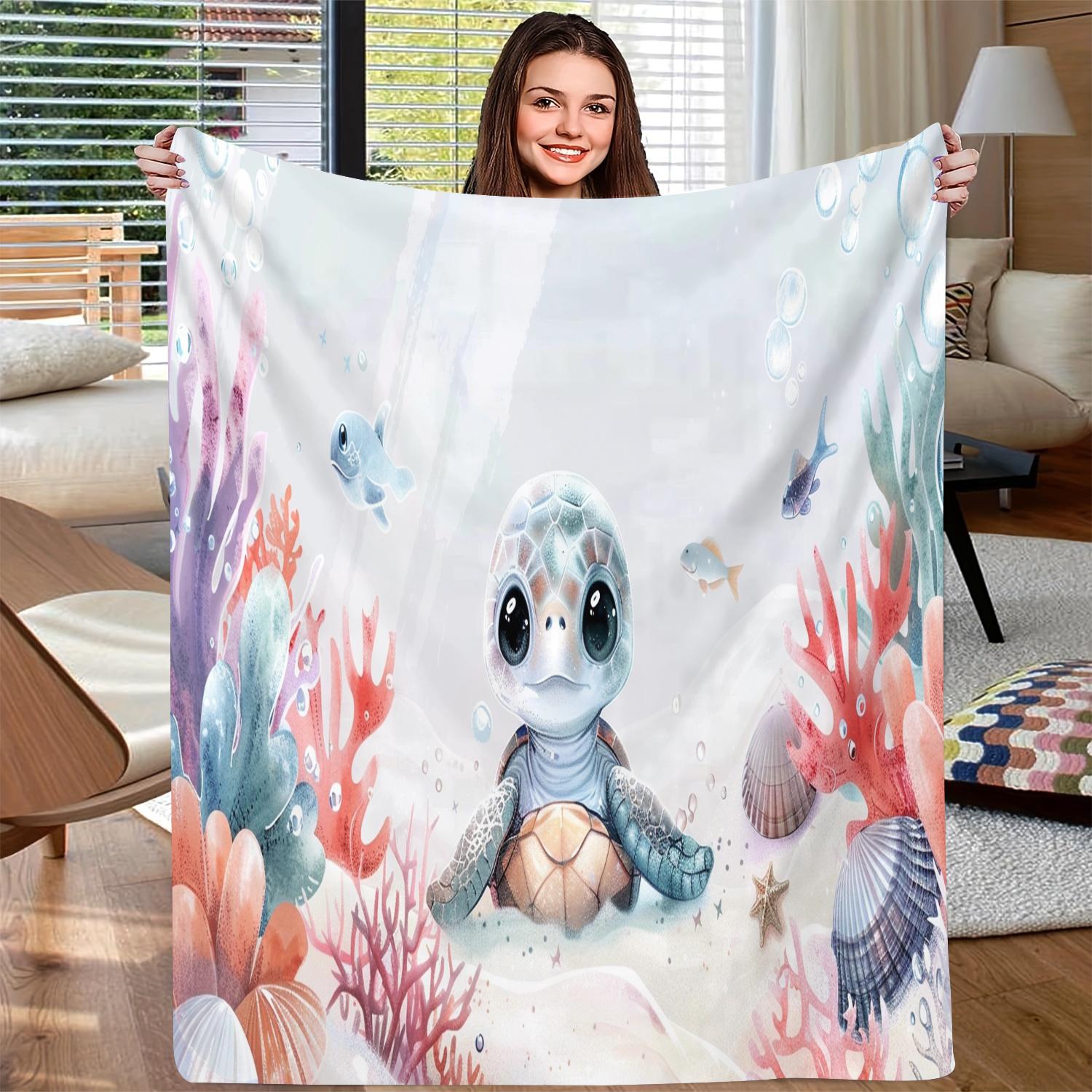 

1pc Vintage turtle pattern printed blanket polyester fabric machine washable suitable for bedroom and living room decoration 75x100cm