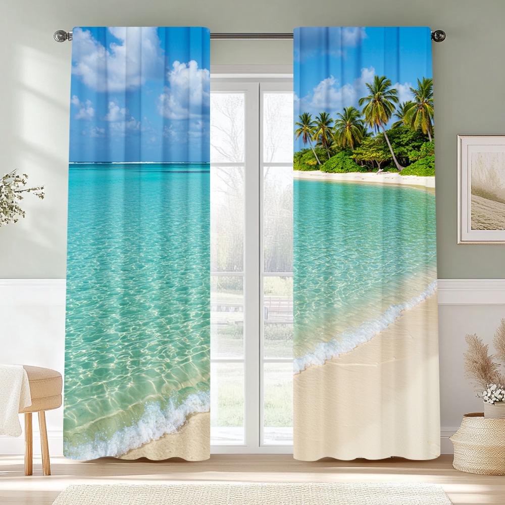 2pc   Curtain Crystal clear turquoise waters   sandy beaches   lush palm trees   bright blue skies   a peaceful paradise Versatile