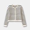 Women Autumn Sweaters O-neck Stripe Knitted Cardigan Fashion Long Sleeve Casual Short Tops