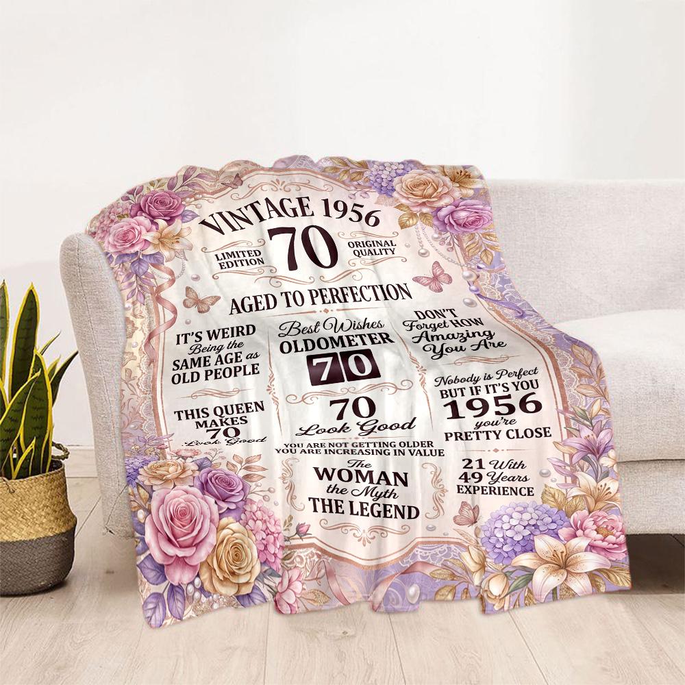 Happy 70th Birthday Celebration Flannel Blanket-Soft and Suitable for Sofas,Beds,Offices,Travel,All Seasons,Great Gift for Holidays and Birthdays.